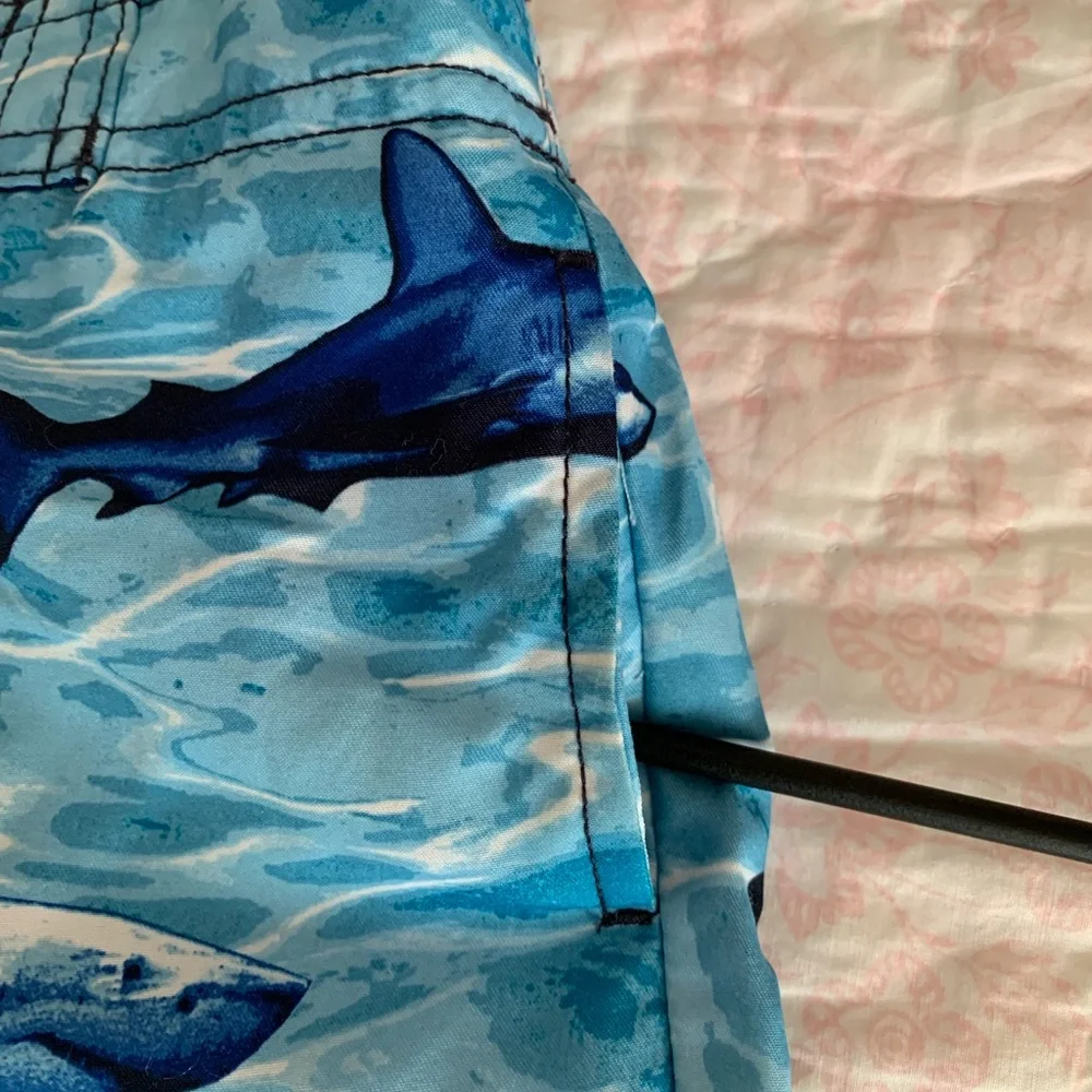 Gymboree 3 PC Swimsuit Set Baby Boys Size 18-24M Blue Trunks Shirt Hat Shark